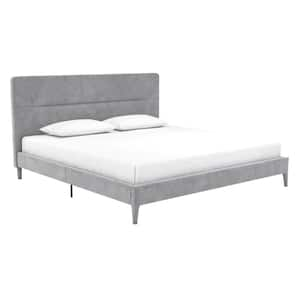 Westerleigh Light Gray Velvet Wood Frame King Platform Bed