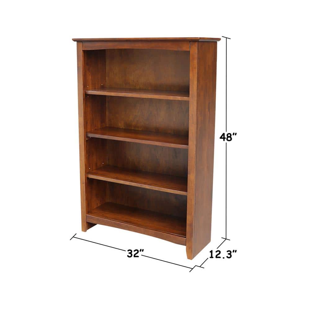 48" Espresso Stained Rubberwood Adjustable Shelf Bookcase