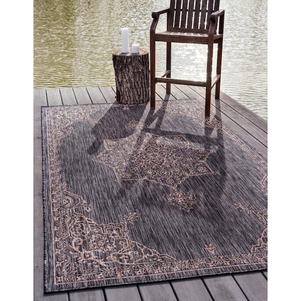 Charcoal Gray Antique 5 ft. x 8 ft. Indoor/Outdoor Area Rug