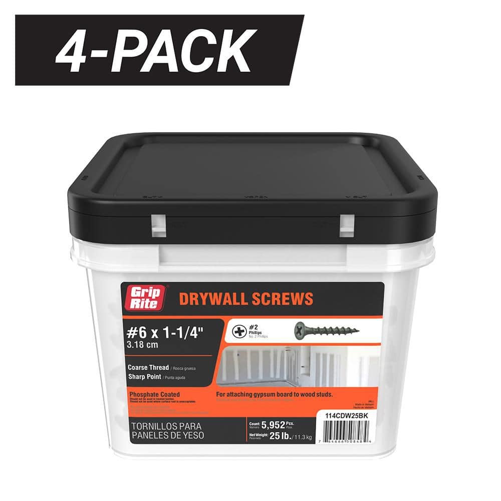 4-Pack 6 x 1-1/4 in. 2 Phillips Bugle Head Coarse Thread Sharp Point Drywall Screws (100 lbs./23,808-Piece) price history on PriceWatchPro