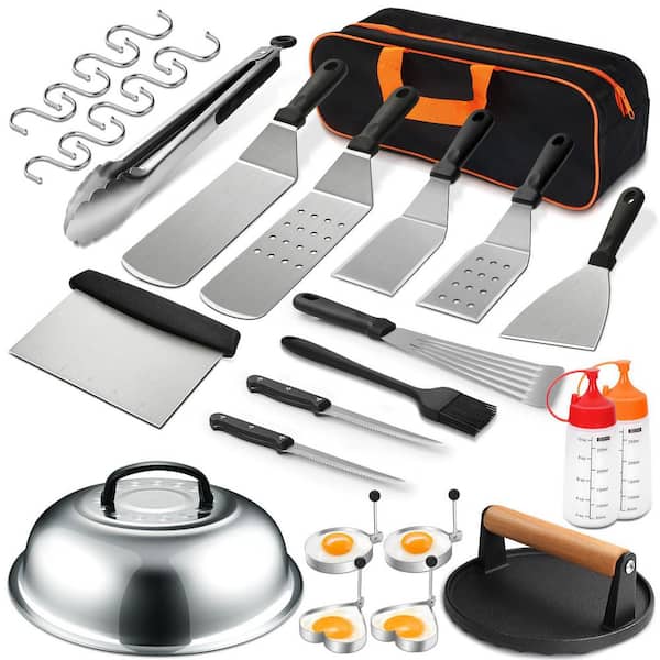 30pcs Stainless Steel BBQ Griddle Accessories Flat Top Grill Tool Kit with Spatulas Scraper Basting Cover