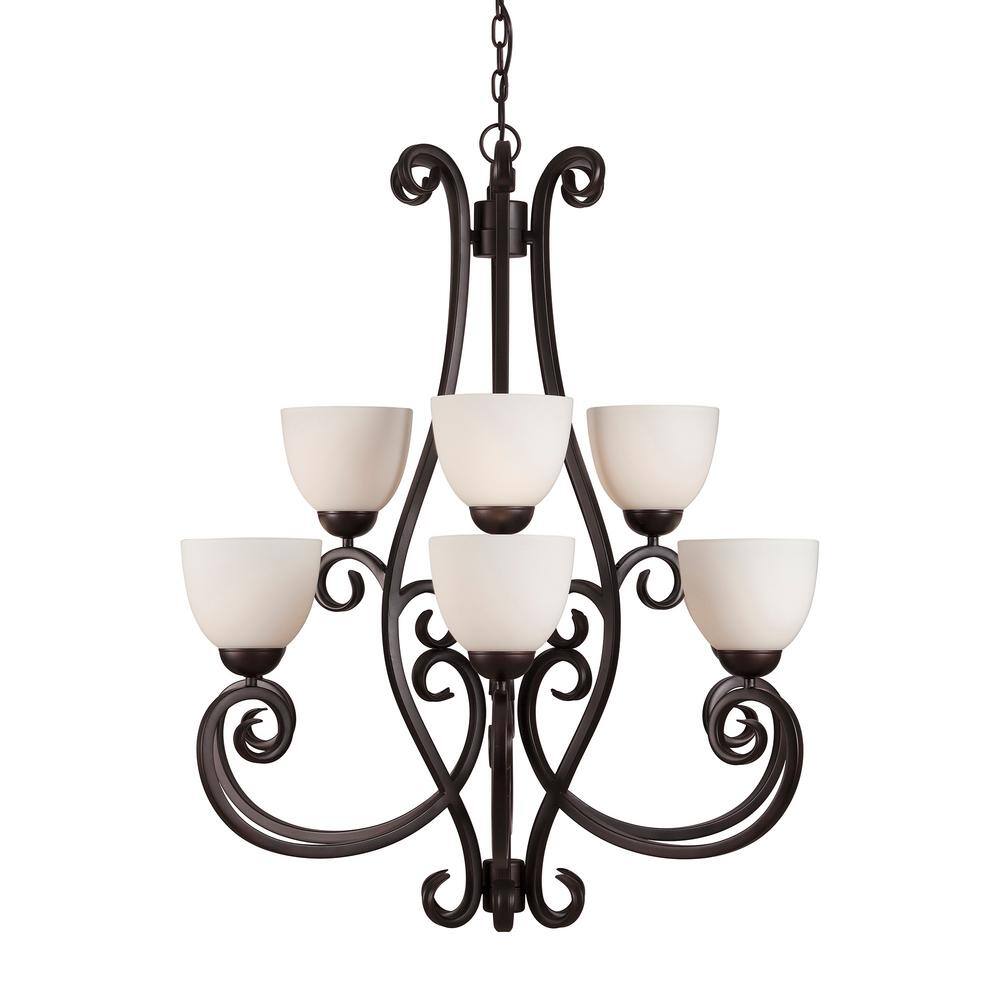 Sutter 9-Light Antique Bronze Chandelier with Satin White Glass