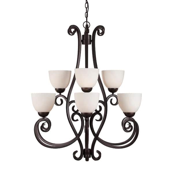 Unbranded Sutter 9-Light Antique Bronze Chandelier with Satin White Glass