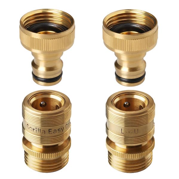 GORILLA EASY CONNECT 3/4 in. Standard GHT Locking Brass Garden Hose Quick Connect Set for Hoses, Faucets and Accessories (2 Sets)