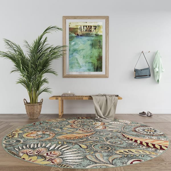 Capri Abstract Seafoam 6 ft. Round Indoor Area Rug