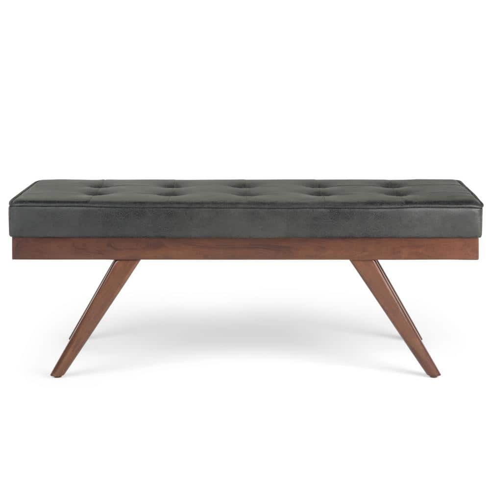 Pierce 48" Distressed Black Faux Leather Tufted Ottoman Bench