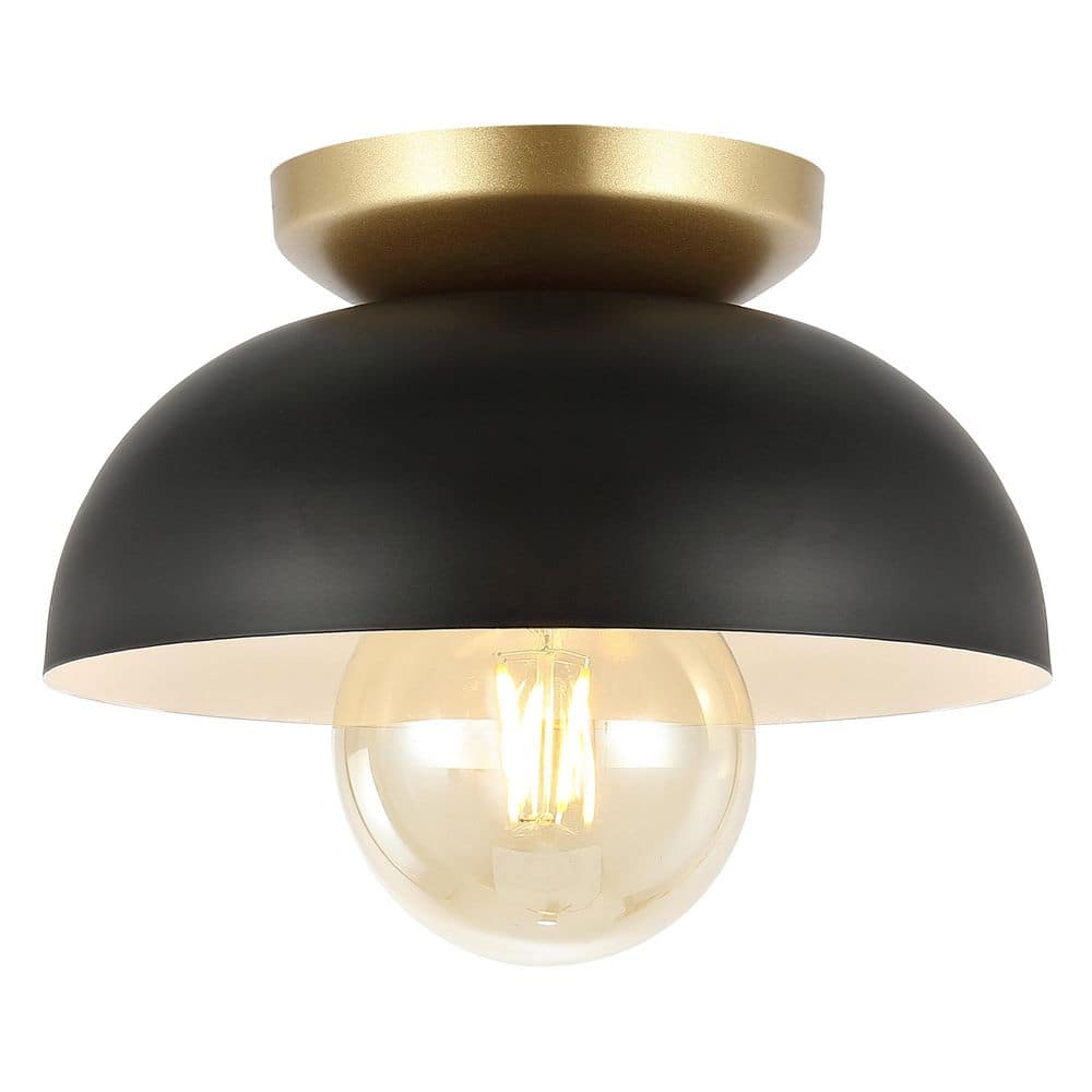 Paulina 8.5" Black/Gold Industrial Iron LED Ceiling Light