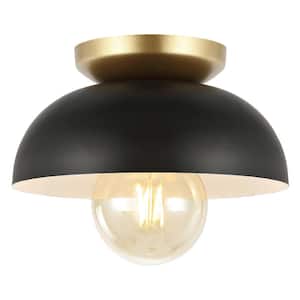 Paulina 8.5 in. 1-Light Classic Industrial Iron LED Flush Mount, Black/Gold Painting