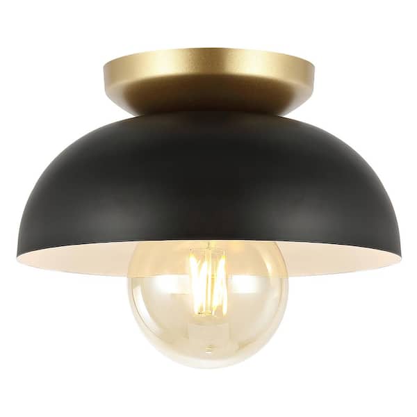 Paulina 8.5 in. 1-Light Classic Industrial Iron LED Flush Mount, Black/Gold Painting