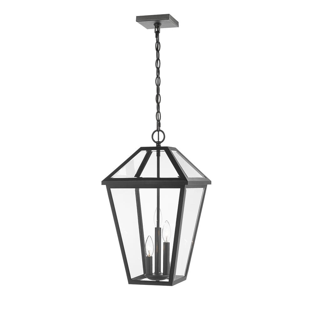 3-Light Black Outdoor Pendant Light with Clear Beveled Glass Shade ...