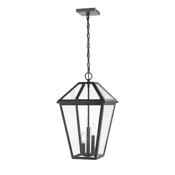 Reviews for 3-Light Black Outdoor Pendant Light with Clear Beveled ...