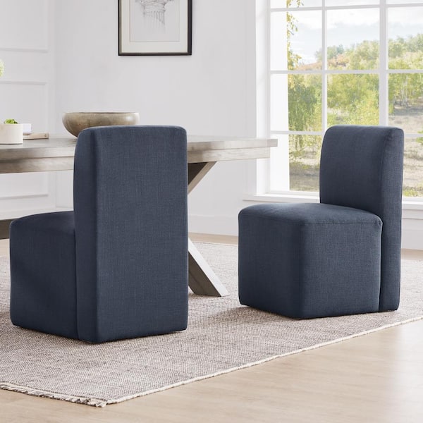 Idina Insignia Blue Fabric Dining Chair with Casters (Set of 2)