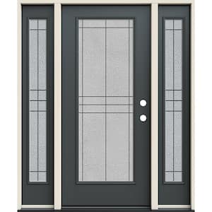 60 in. x 80 in. Left-Hand Full Lite Dilworth Decorative Glass Marine Fiberglass Prehung Front Door w/Sidelites