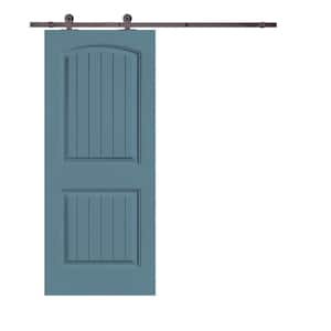 Elegant Series 30 in. x 80 in. Dignity Blue Stained Composite MDF 2 Panel Camber Top Sliding Barn Door with Hardware Kit