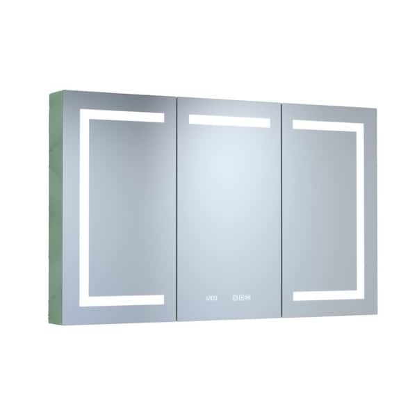 48 in. W x 30 in. H Rectangular Silver Aluminum Dimmable LED Light Recessed/Surface Medicine Cabinet with Mirror