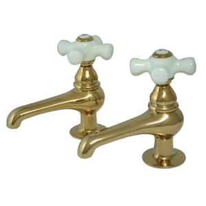 Restoration Old-Fashion Basin Tap 4 in. Centerset 2-Handle Bathroom Faucet in Polished Brass