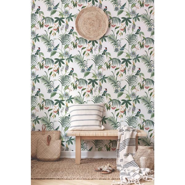 Adilah White Tropical Floral Wallpaper