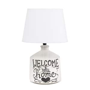 14.9 in. Farmhouse Welcome to Our Home Bedside Table Lamp, for Living Room, Foyer, Home Decor, White Wash