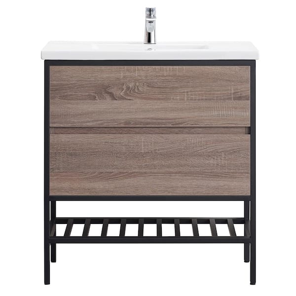 OVE Decors Memphis 32 in. W x 18 in. D Vanity in Taupe with Integrated Vanity Top in White with White Basin
