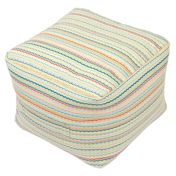 Hampton Bay Rigby Stripe Square Outdoor Pouf Cushion with Handle