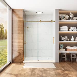 59 in. W x 75 in. H Sliding Frameless Shower Door in Golden with 5/16 in. (8 mm) Clear Glass