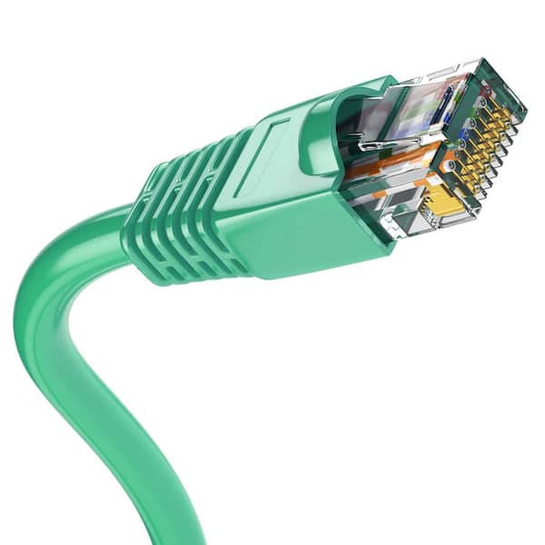 Syston Cable Technology 200 ft. Green CMR Cat 5e 350MHz 24AWG Solid Bare Copper Ethernet Network Wire Data Cable - RJ45 Plug Heat Resistant