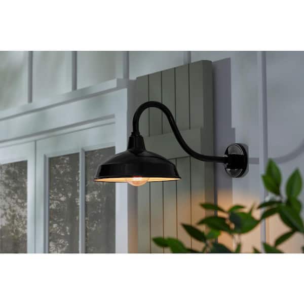 Easton 11 in. 1-Light Glossy Black Barn Outdoor Wall Light Lantern Sconce with Steel Shade