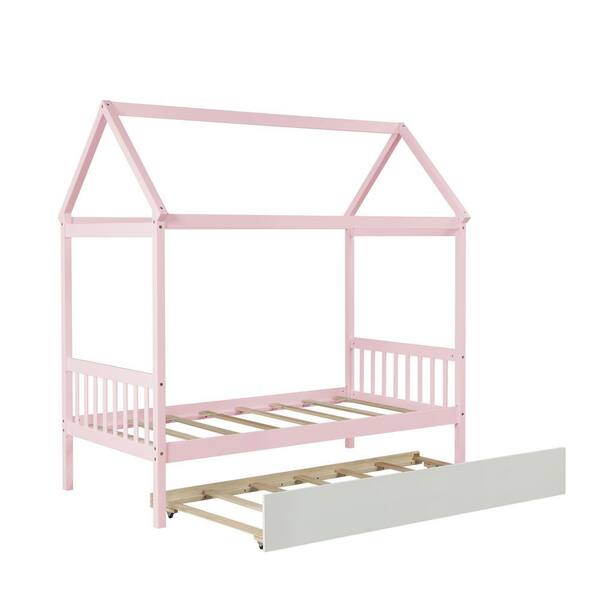 Donason Pink Twin Size House Bed with Trundle