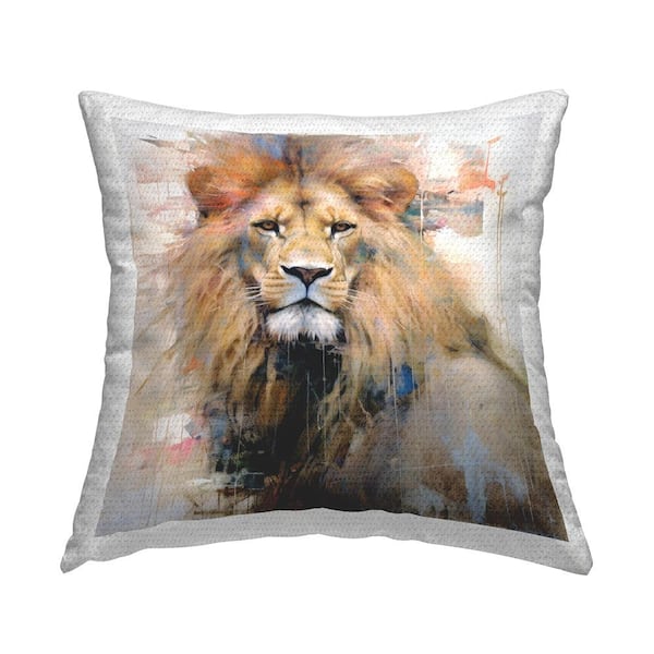 Stupell Industries Modern Lion Portrait Tan Square Outdoor Throw Pillow