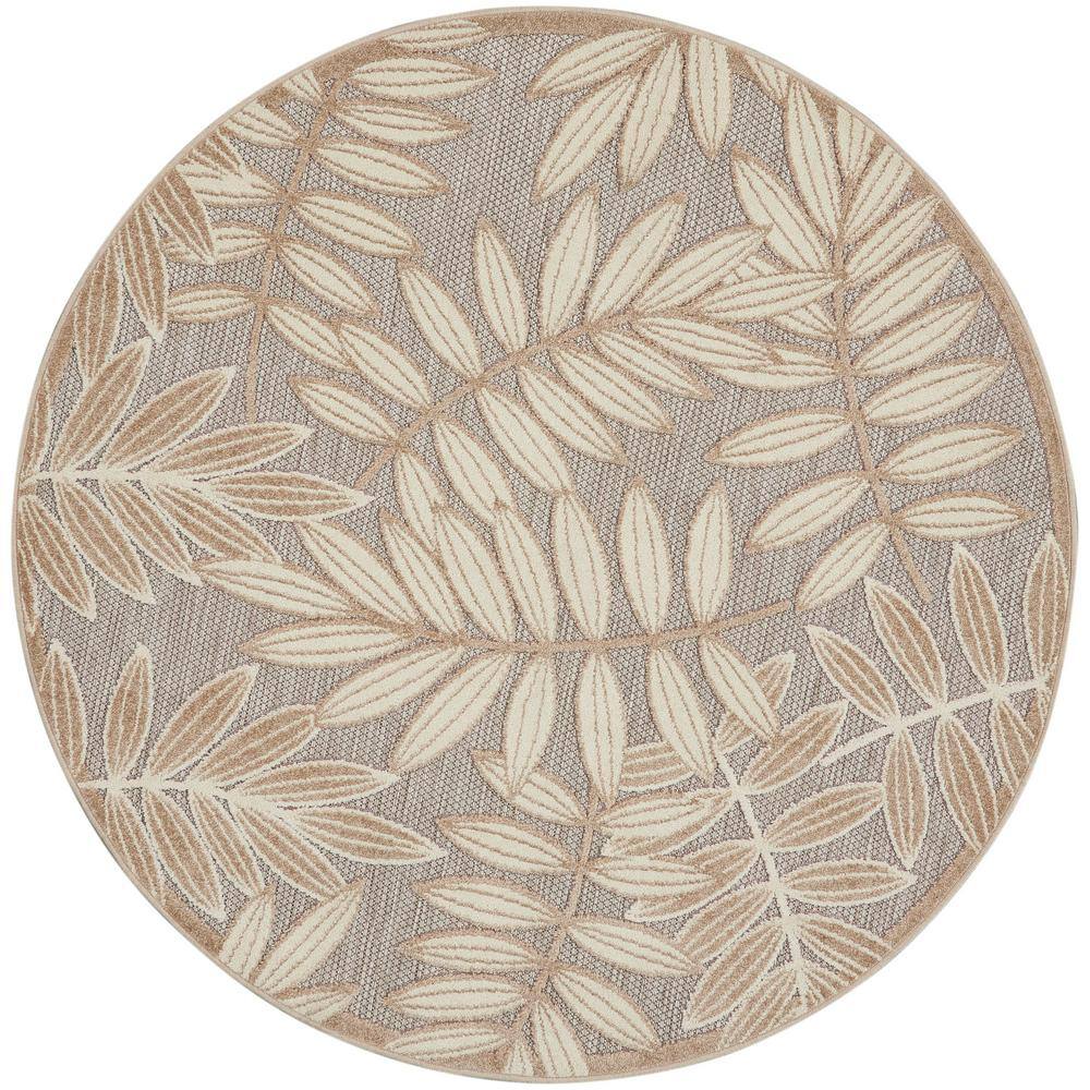 Natural Round Flat Woven Floral Area Rug