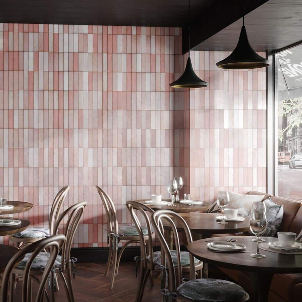Terra Blend Pink Multi-Finish Lava Stone Subway Wall Tile