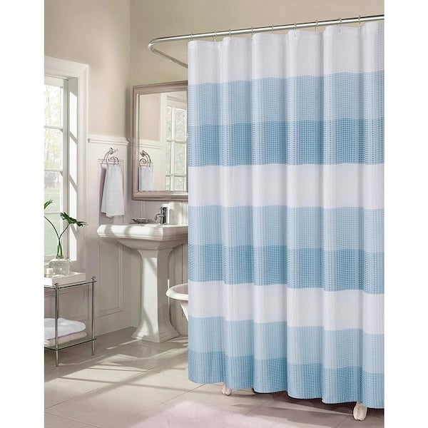 Dainty Home Ombre 72 in. Aqua Waffle Weave Fabric Shower Curtain