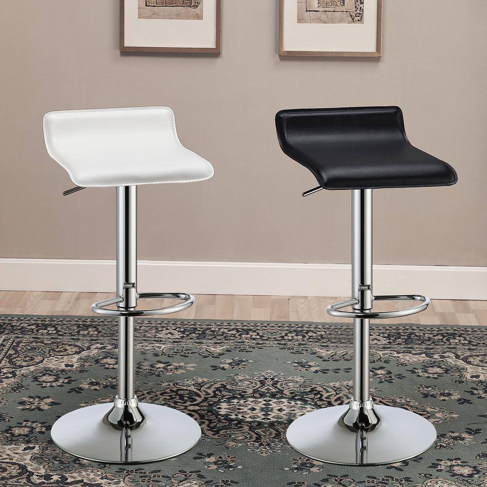White Adjustable Backless Saddle Bar Stools with Chrome Base, Set of 2