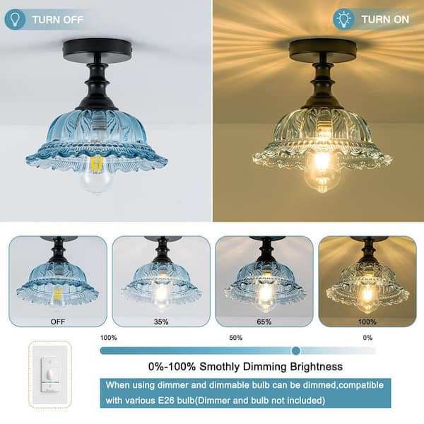 Merbotin BeamHaven 9.84 in. Matte Vintage Blue Dome Semi-Flush