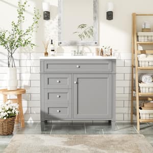 36 in. W x 18 in. D x 33 in. H Single Sink Freestanding Bathroom Vanity in Grey with White Cultured Marble Top