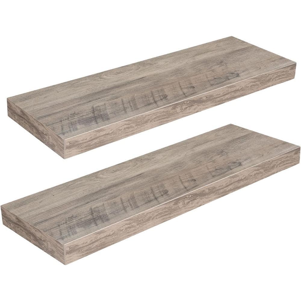 23.6 Inch Greige Wood Floating Wall Shelves Set of 2
