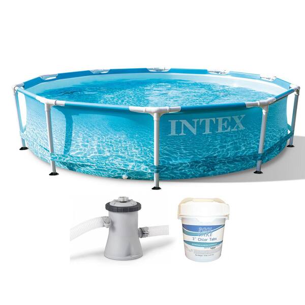 Intex 10 ft. x 30 in. Steel Metal Frame Beachside Swimming Pool Kit with Pump