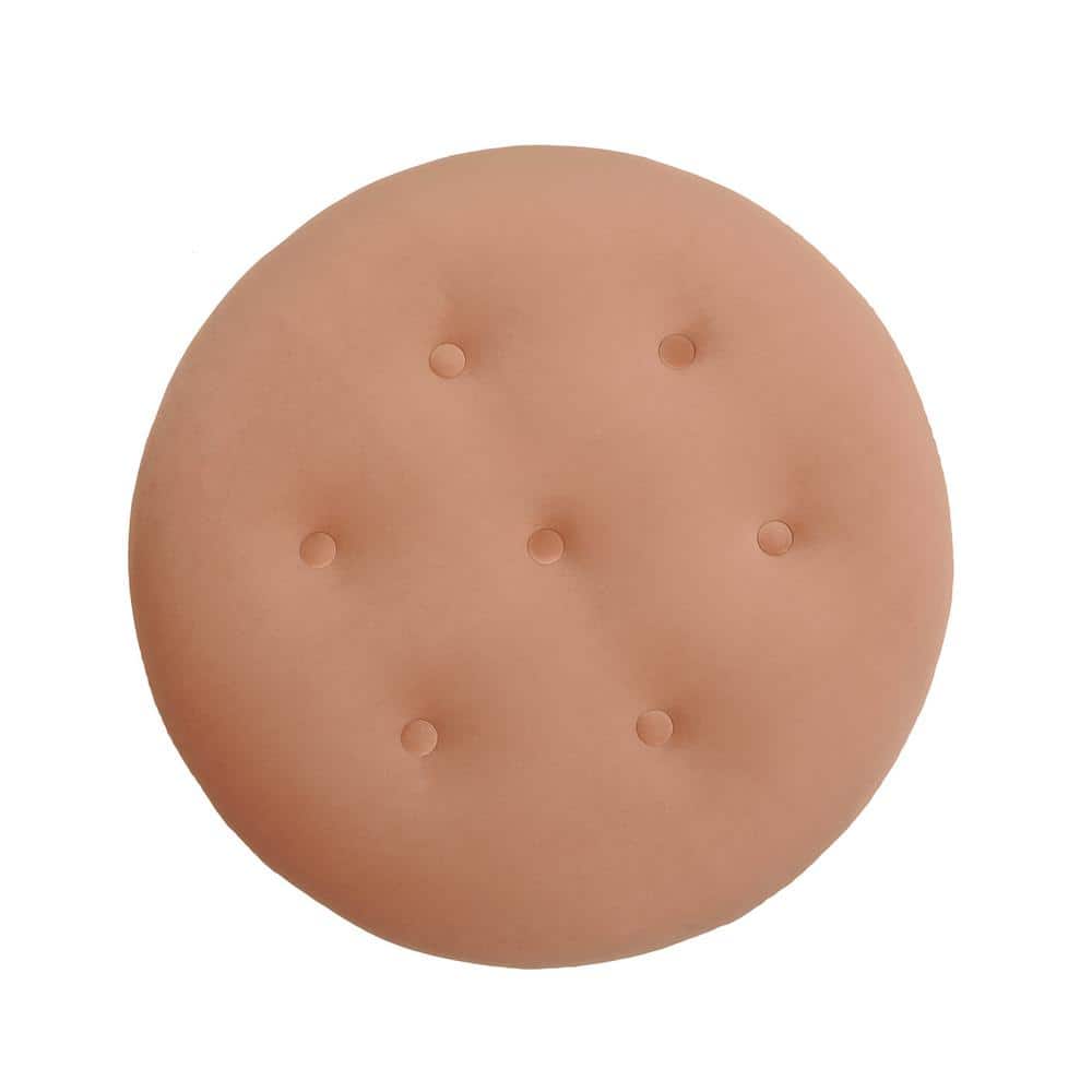 Yolanda Traditional Tufted Round Ottoman in Peach Orange Velvet
