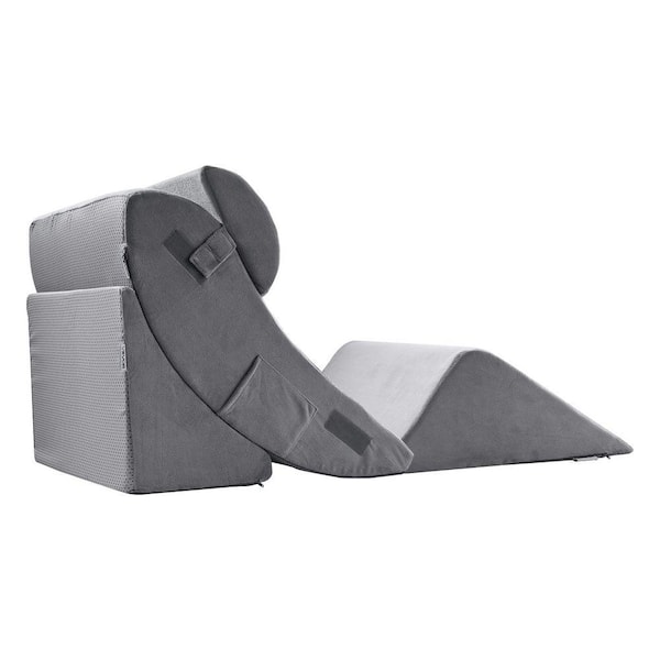 Wedge Pillow, Dark Grey, 47.83 in. x 23.82 in. 4-Piece Bed Wedge Set, Support Neck Shoulder, Post Surgery Throw Pillow