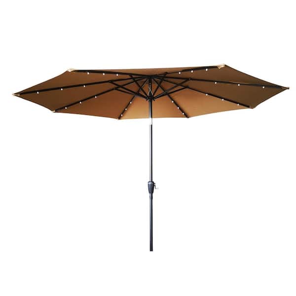 Flynama 10 ft. Aluminum Market Outdoor Patio Umbrella with LED Lights in Tan
