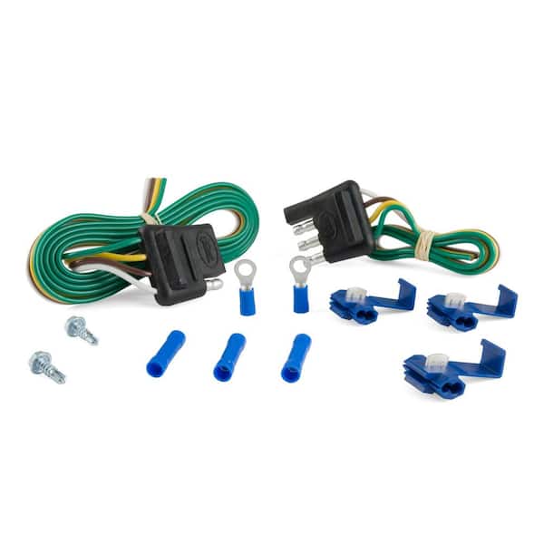 CURT 4-Way Flat Connector Plug & Socket with 12" & 48" Wires & Hardware (Packaged)