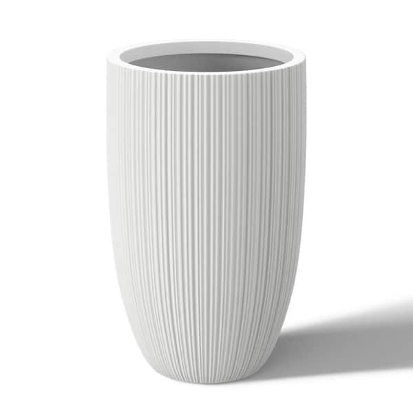 Light-Weight Textured 13.5 in. x 24.5 in. Crisp White Large Tall Round Concrete Plant Pot/Planter for Indoor & Outdoor