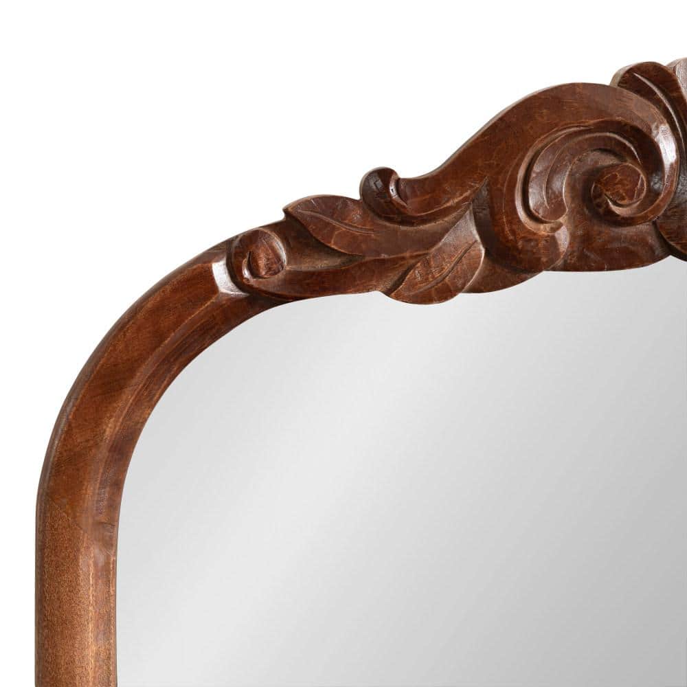 Walnut Brown Baroque-Inspired Wooden Arched Vanity Mirror 24x36