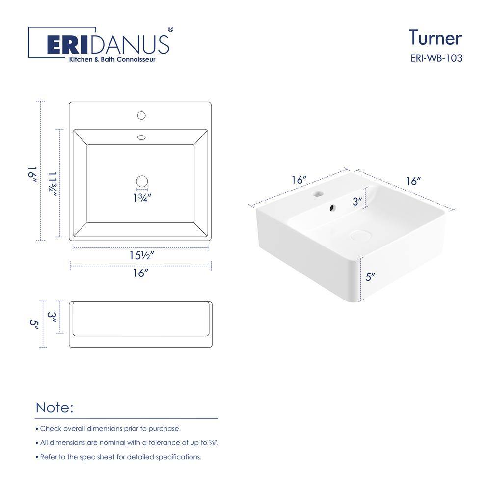 Crisp White Ceramic Square Wall-Mount Bathroom Sink with Overflow