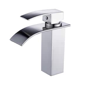 Single Handle Single Hole Waterfall Spout Bathroom Faucet in Brushed Nickel