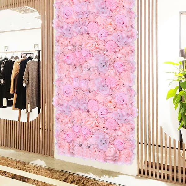 YIYIBYUS 23 .6 in. x 15.7 in. Light Pink Artificial Floral Wall Panel Silk Fabric Rose Dahlia Backgdrop Decor (6-pieces)