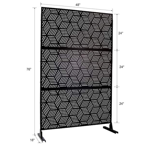 Tidoin 6.3 ft. x 4 ft. Black Steel Freestanding Flat Flat Top Decorative Privacy Screen Metal Fence Panel