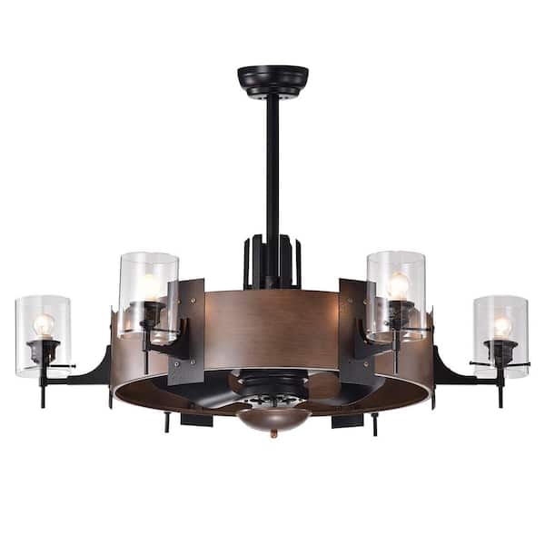 39.1 in. 6-Light Lodgin Indoor Black Finish Remote Controlled Ceiling Fan