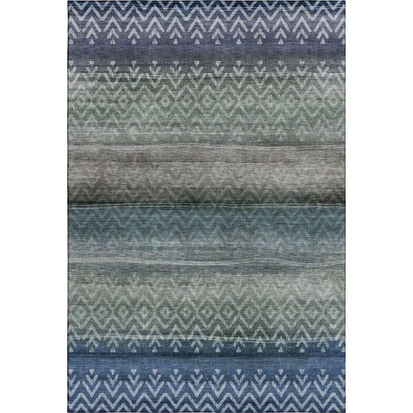 Mayfield Premium Machine Washable Abstract AMF2042 Blue 5 ft. x 7 ft. 6 in. Area Rug