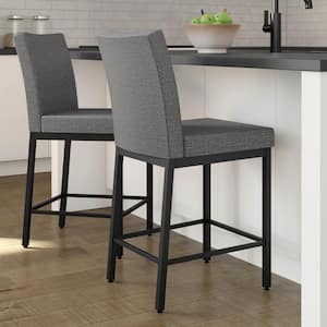 Perry 26 in. Grey Woven Fabric / Black Metal Counter Stool